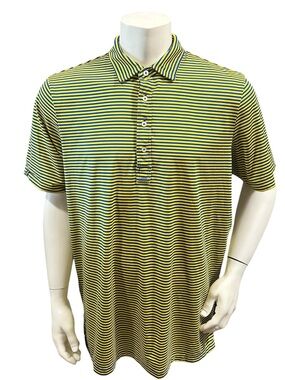 Adidas Men’s Golf Polo Shirt Striped Yellow Blue Logo Short Sleeve XL
